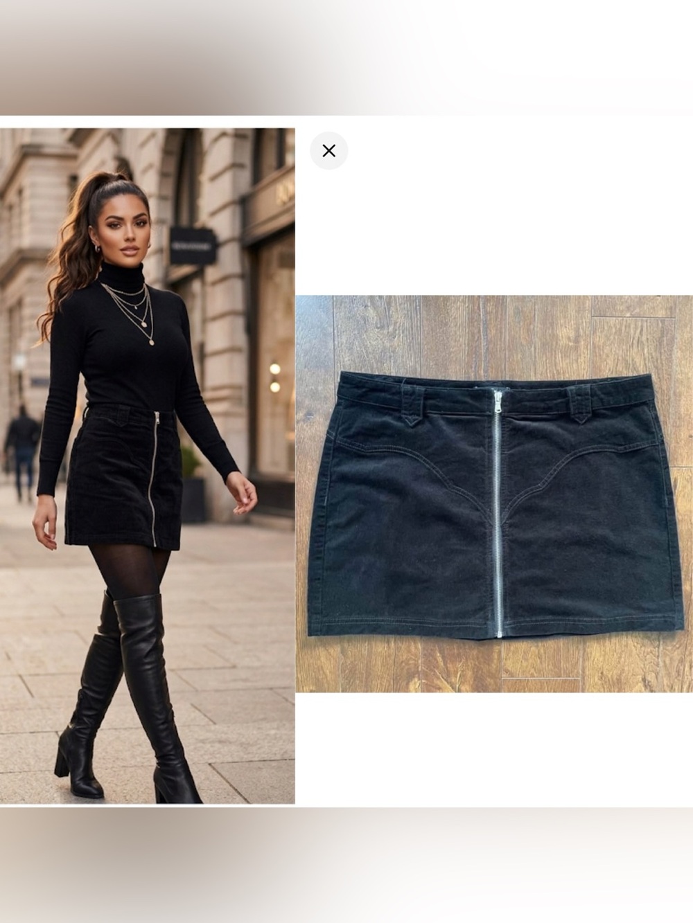 New Large 7 For All Mankind Corduroy Skirt. Front Zip. Black.